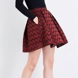 Maje Julian High Waist Red Black Jacquard Lace Mini Skirt Size 1 Small